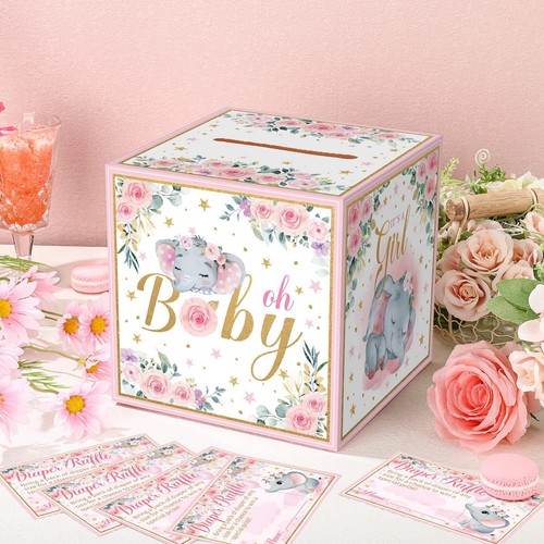 51 Pcs Diaper Raffle Tickets With Raffle Ticket Boxes Pink Game Invitations Diap - Picture 6 of 7
