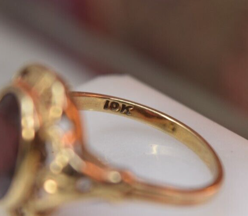 Antique Retro 10K Gold Ladies Bohemian Garnet Ring sz 6.5 - Picture 6 of 12