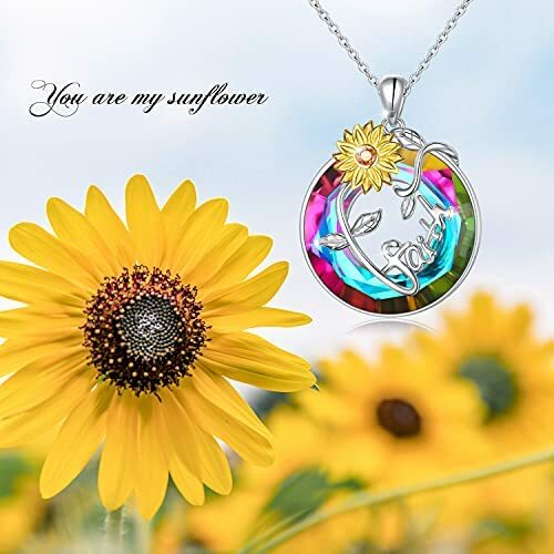 Sunflower Necklace for Women 925 Sterling Silver Faith Necklaces Crystal Jewelry - Picture 6 of 8