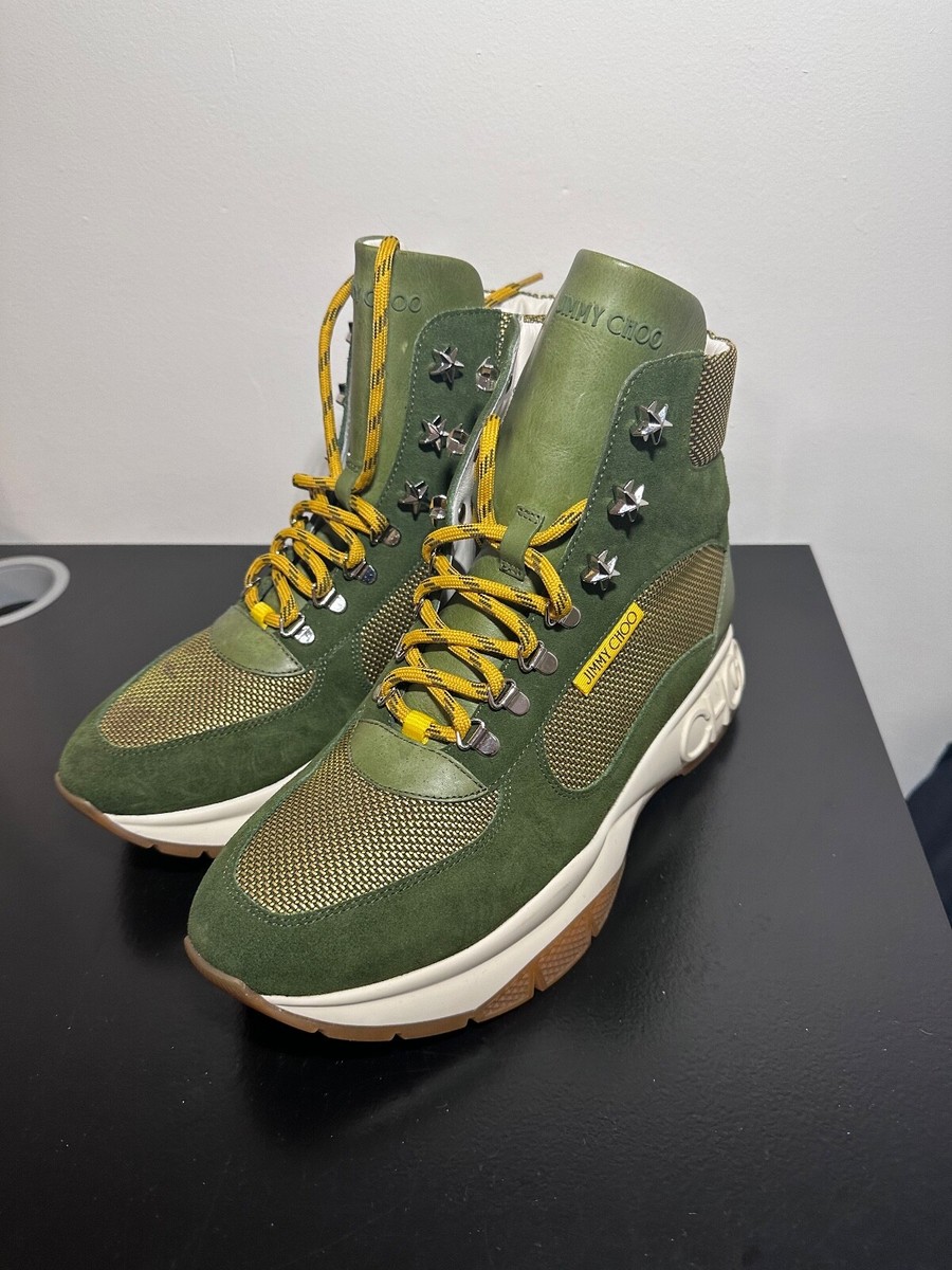 Jimmy Choo Mens High Top Lace Up Leather Boots Sneakers Size EU 43 US  Olive