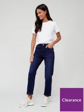 V By Very High Waist Relaxed Straight Leg Boyfriend Jeans Dark Blue UK Size 20