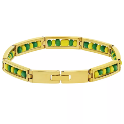 Orula Protection Bracelet - Green & Yellow Beads, Stainless Steel Clasp, Unisex Good Luck Amulet