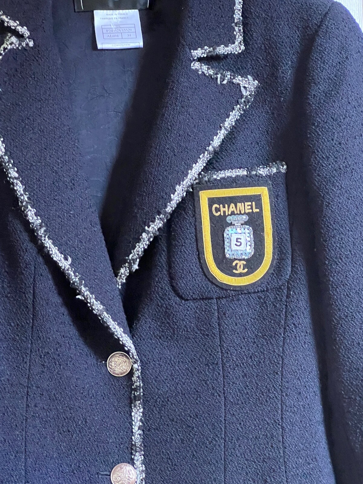 CHANEL 05C VINTAGE THE DEVIL WEARS PRADA BLUE JACKET CC GOLD #5 PATCH 34-36 image 9