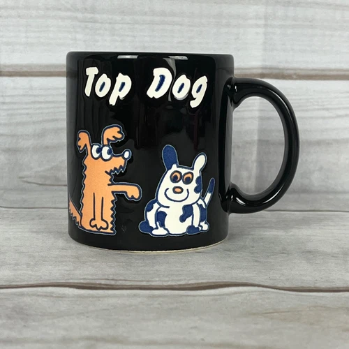 Vintage Waechtersbach Top Dog Black Coffee Mug Animals Cartoon Germany