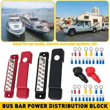 12 Point Bus Busbar Bar Power Distribution Block 180A 12V DC Black & Red Pair