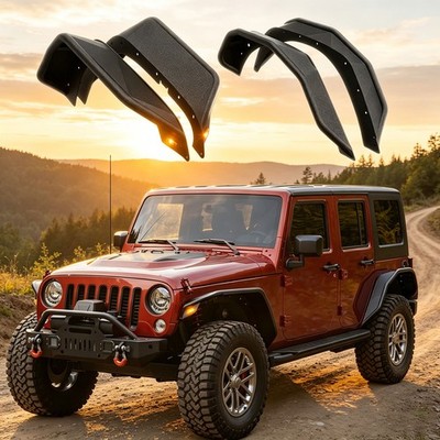 Tubular Steel Fender Flares Front Rear 7'' For 07-18 Jeep Wrangler JK JKU w/LED 