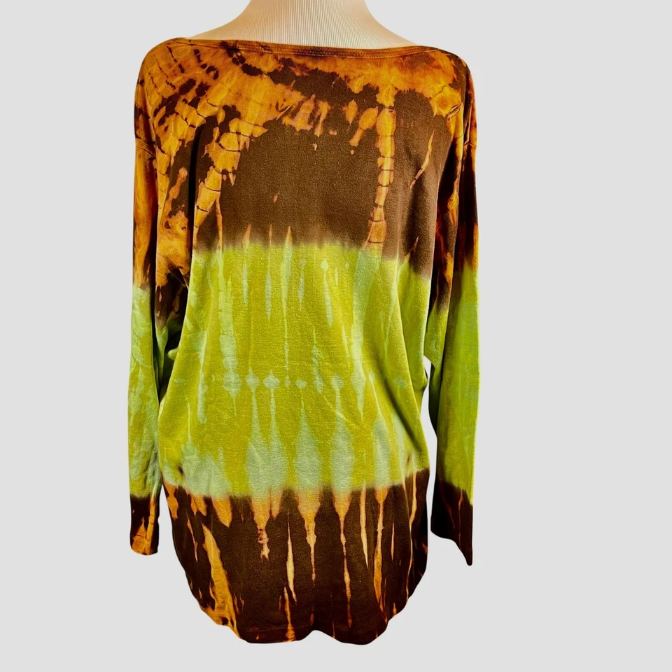 Tryst Tie Dye Rhinestone Fleur de Lis Top Citrus Combo Cotton USA Made 3X - Image 4 of 4