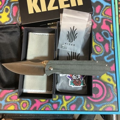 Kizer Harpoon Folding Knife 3.38'' Elmax Steel Blade Micarta/Titanium Handle