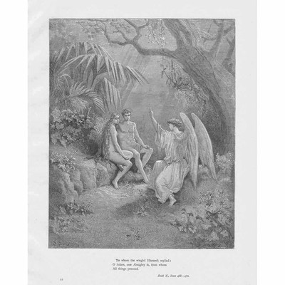 PARADISE LOSTO Adam,One Almighty Is. Gustave Dore - Antique Print c1875