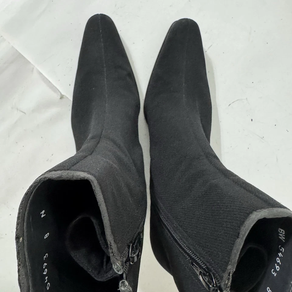 BOTINES STUART WEITZMAN MEDIA PANTORRILLA Tela Negra Cremallera Tacones Desajustados Talla 8N Foto 2 de 4
