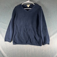 Eddie Bauer Women's Sweater Size S Blue V-Neck Pullover Cotton Knit