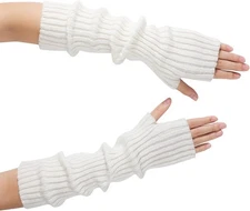Clothirily Arm Warmers, Women's Winter Long Fingerless Gloves Knit White 