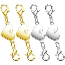 4 Pcs 925 Silver Heart-Shaped Magnetic Necklace Clasps and Closures for Necklace