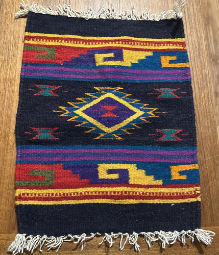 Vintage Southwestern Zapotec Wool Rug Table Wall Hand Woven Charcoal #13