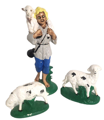 Vintage 60s Atlantic Mold Nativity Sheep Herder Ceramic Christmas Animal Figures