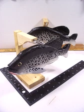Spearing Decoy 8-1/2" Black Crappie & Display Stand -Handcrafted Wood in USA-WRS