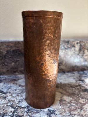 Beautiful 6 1/4  Small Solid Copper Hammered Cylinder Vase