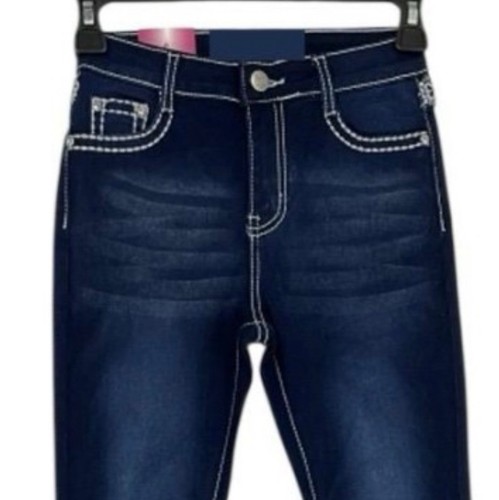 Girls Embellished Rhinestone Embroidery m Stitch Dark Denim Kids Blue Jeans 4-14 - Picture 2 of 5