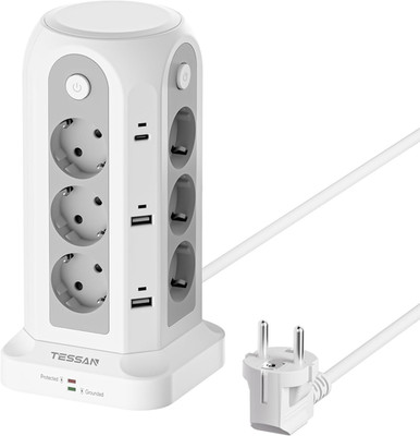 TESSAN 12 Fach Mehrfachsteckdose Mit USB C, Steckdosenleiste Mit 4 Einzelnen Sch