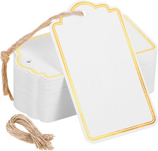 120 PCS Tags with String Gold Foil Metallic Gift Tags Writable Blank Tag for Val