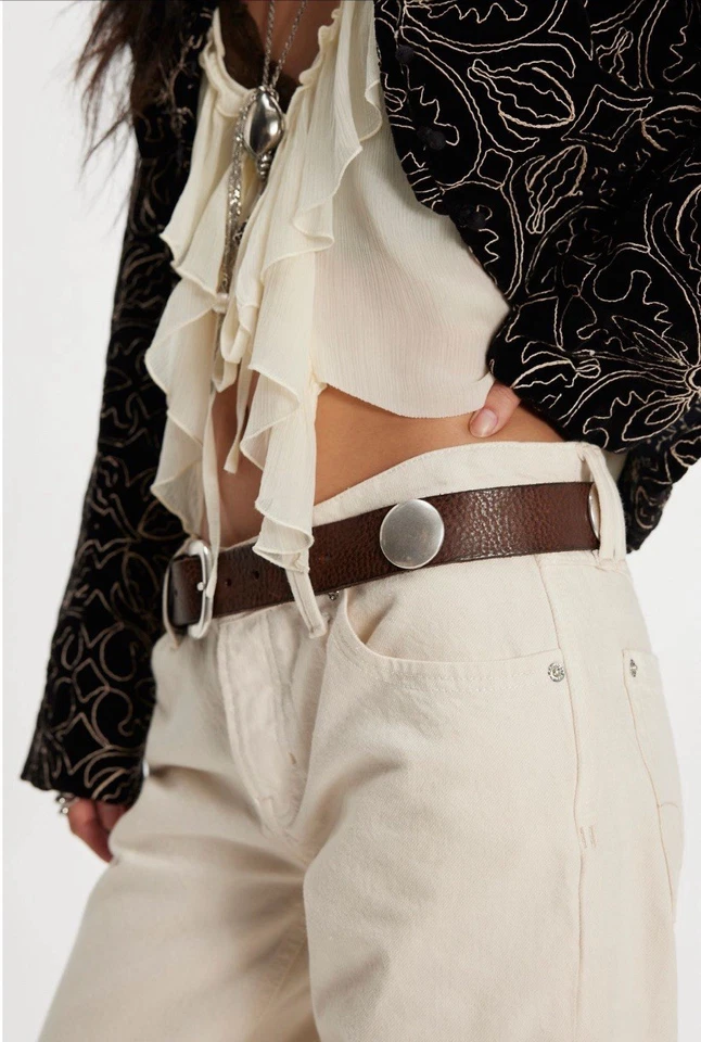 NUEVO CON ETIQUETAS CINTURÓN DE CUERO FREE PEOPLE RHEA S/M MOCHA Foto 3 de 4