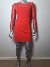 Gianni Bini Dress Womens Small Red Embroidered Abstract Stretchy Casual Work Zip