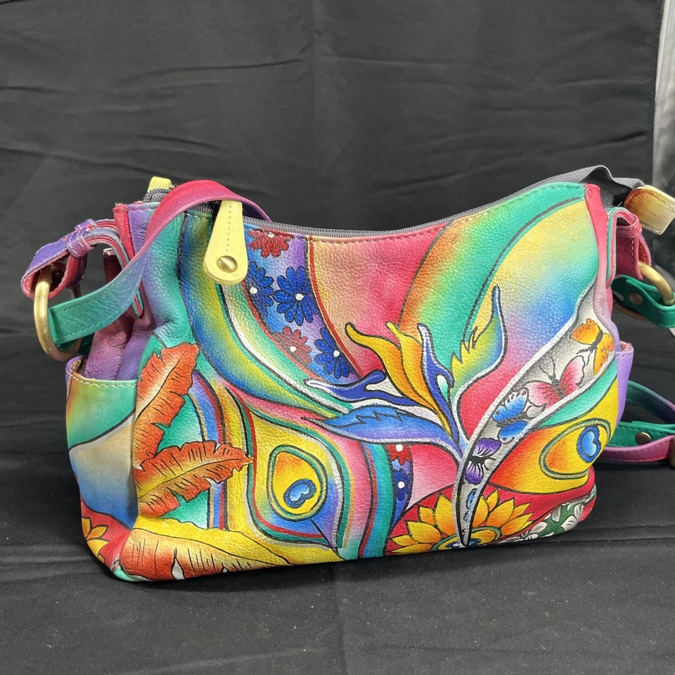 Seventh Avenue Crossbody Padded Floral Butterfly Leather Purse RARE Bright + - Image 2 of 4