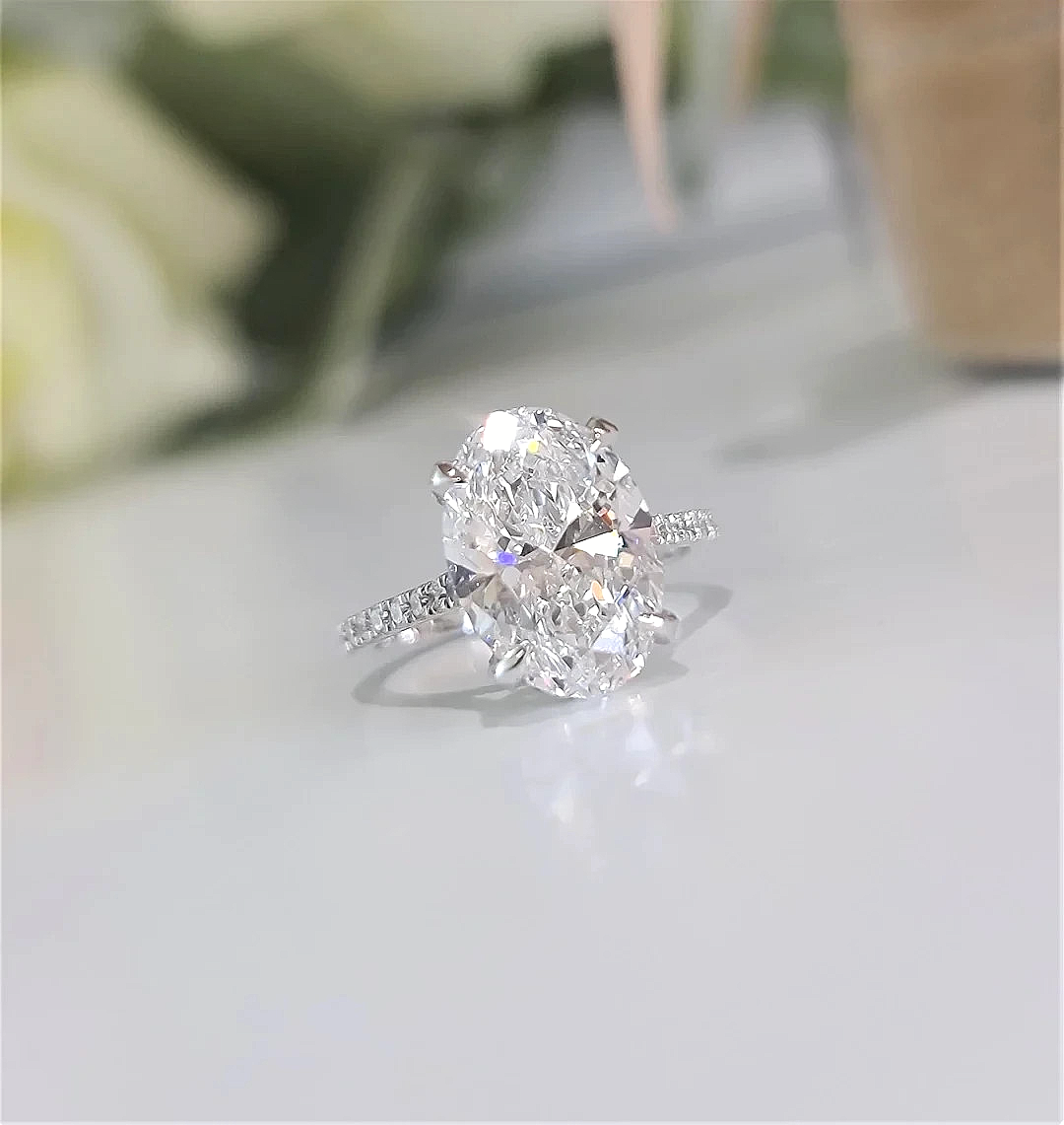 Engagement Ring IGI Certified 3.70 Ct Lab Grown Oval Cut Diamond 14k White Gold-image
