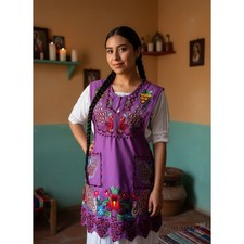 Mexican Folkloric apron embroidered one of a kind mexico todo corazon