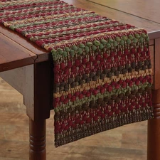High Rock Deep Red Stripe Chindi Heavy Woven Cotton Country Table Runner