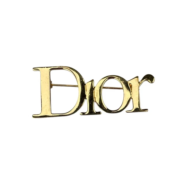 Christian Dior DIOR Lapel Oblique 18K Gold Plated 2" x 1" Brooch Pin