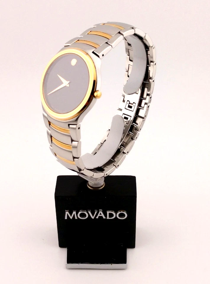 Movado Museo Hombre Clásico 2 Tonos GP/SS CON Esfera Negra #81.G2.1851 ~ ¡Excelente! Foto 2 de 4