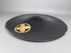 JAPANESE ANTIQUE SAMURAI HAT JINGASA LACQUERED WOOD GOLD GILT FAMILY CREST FLAT
