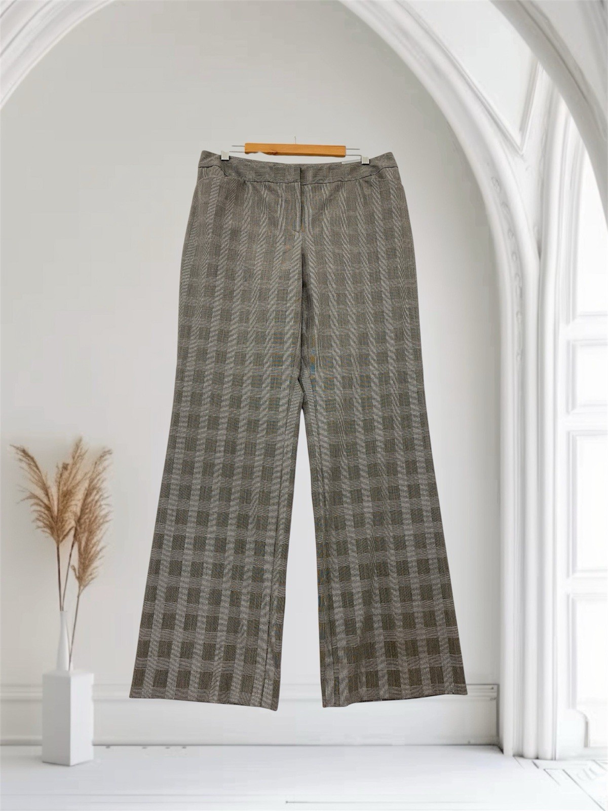 Alfani Womens Gray Plaid Dress Pants Size 12 Regular Length Straight Leg NWT