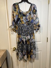 Figueroa And Flower Floral Bohemian Midi Fairy Dress with Sleeves Medium