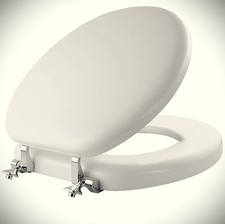 Mayfair Padded Toilet Seat with Chrome Hinges, Soft Vinyl over Wood Core Seat