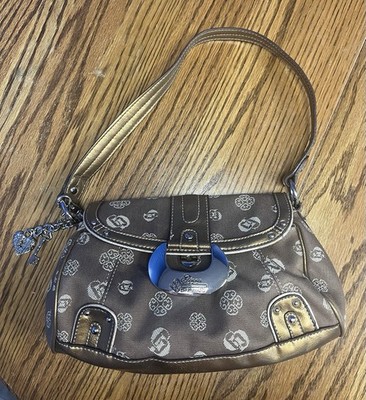 Genna De Rossi Brown Gold Logo Shoulder Bag Gold Hardware Shoulder Strap
