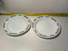 2 Corelle WINTER HOLLY  8 1/2" FLAT RIMMED soup/salad/pasta bowls