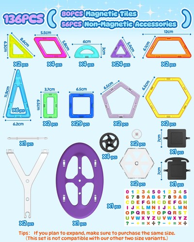 136PCS Magnetic Tiles for Kids, 3D Magnet Building Blocks STEM - Picture 4 of 5