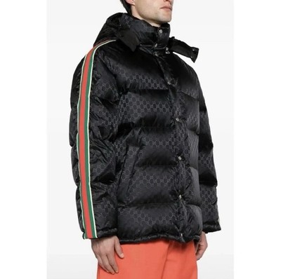 $4200 Rare Gucci Nylon Jacquard GG Down Black Jacket With Hood Size 56 XXL or XL