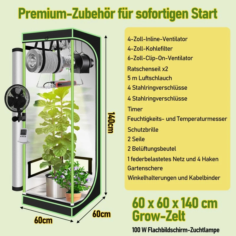 Growbox Komplettset Premium-Set Zubehör Gewächshaus Set Zuchtzelt Growzelt Box - Bild 2 von 4