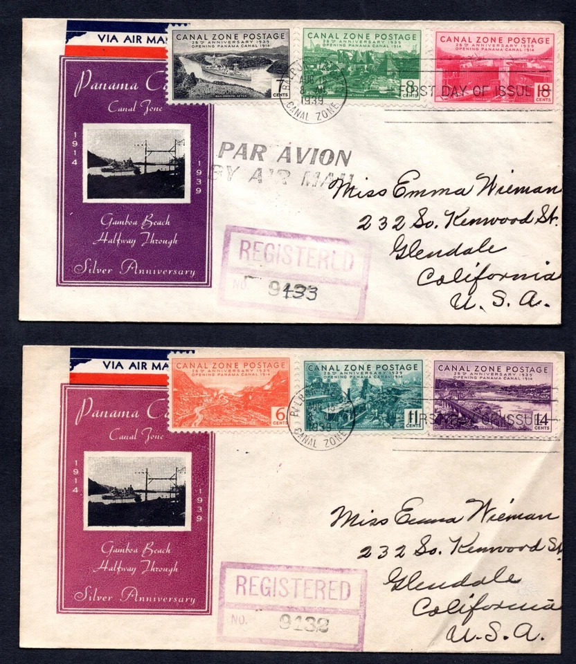 US CANAL ZONE 1939 25TH ANNIVERSARY SET OF 16 ON 5 FIRST DAY OF ISSUE COVERS - Image 3 of 4
