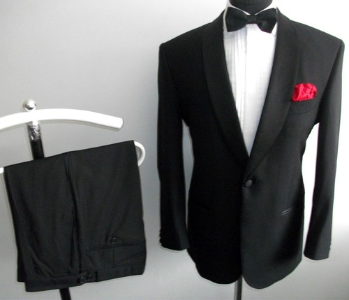 TUXEDO EVENING Dinner Wedding SUIT Jacket Trousers 38 Black WOOL CRUISE W 32 L28 - Picture 2 of 14