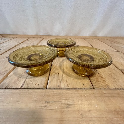 Tiara Amber Glass Reversible Candle Holders Set of 3 Pedestal Stands Vintage - Picture 7 of 22