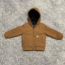Carhartt Jacket Kids 2T Brown Canvas Hooded Full Zip Active Quilted Lined Coat