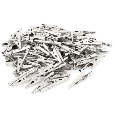 100 Pcs Electric Test Crocodile Alligator Clips Clamps Silver Tone