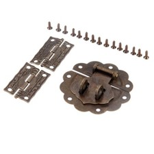 Retro Cabinet Drawer Box Latch Hasp  Carved Flower Hinge Jewelry Box 2 in 1 Set