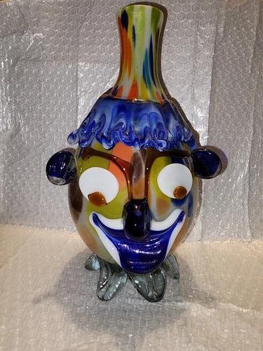 Vintage Art Glass Clown Head Vase Bottle Decanter - Murano Or Czech Origin