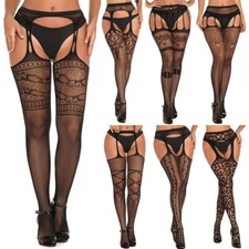 Women Sexy Fishnet Thigh-High Stockings Tights Suspender Pantyhose Hosiery↗