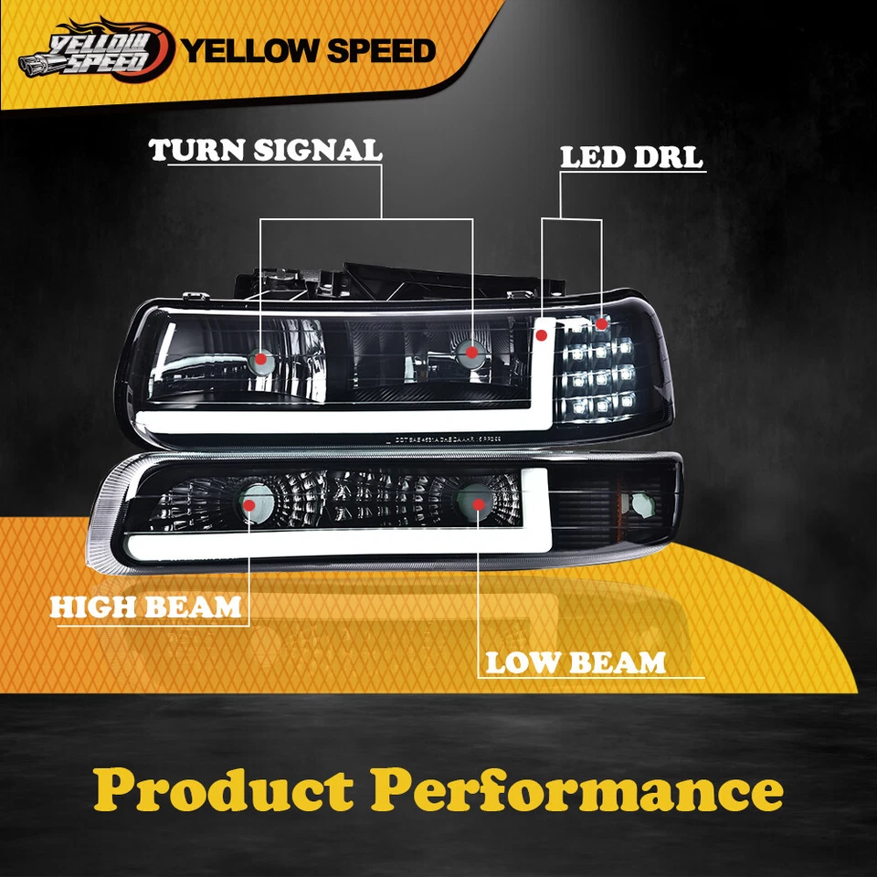 Ajuste para 99-02 Chevy Silverado 00-06 Tahoe LED DRL faróis de barra + lâmpadas de para-choque - Imagem 3 de 4